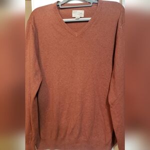 Men XL cashmere Cotton Blend Sweater V-neck Long Sleeve Soft Preppy Rustic Tan